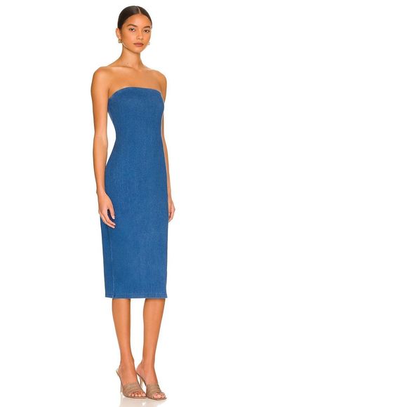 NEW Size S Susana Monaco Strapless Midi Dress in Light Denim REVOLVE MSRP $158 - Picture 2 of 9